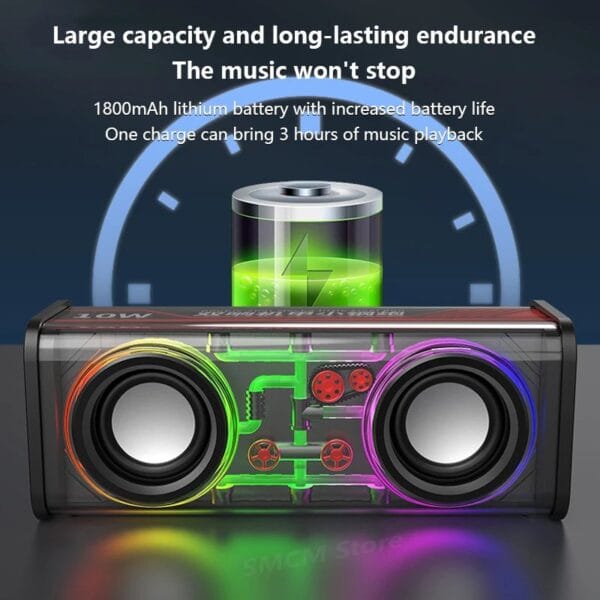 V8 Transparent 10W RGB Colorful lights Bluetooth Speaker - Image 4