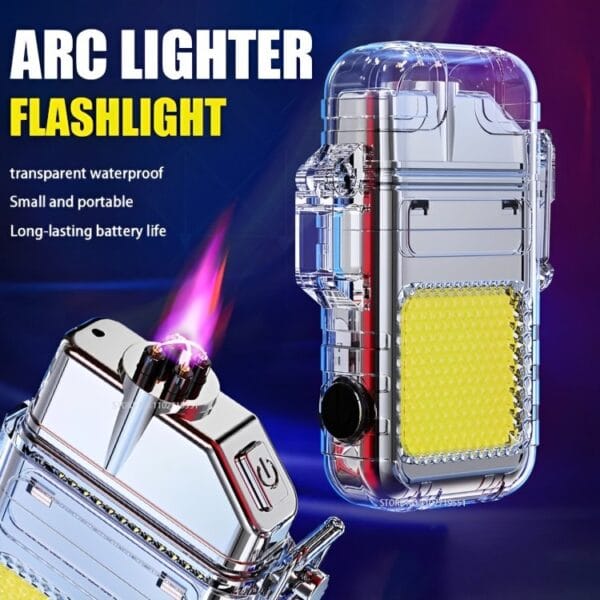 Transparent Bright COB LED Flashlight With Dual ARC Plasma Beam Electric Lighter - Image 2