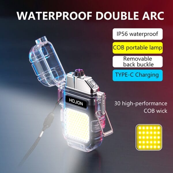 Transparent Bright COB LED Flashlight With Dual ARC Plasma Beam Electric Lighter - Image 3